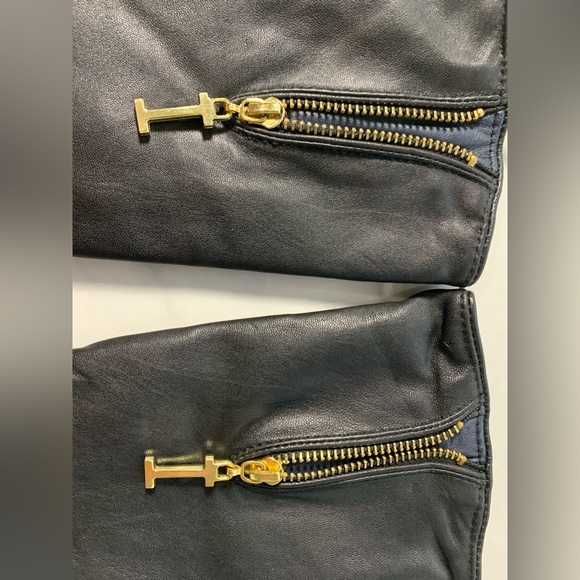 Elegant Leather Driving Gloves Black Gold Tone Zipper Detail S/M Isaac Mizrahi - Picture 5 of 15